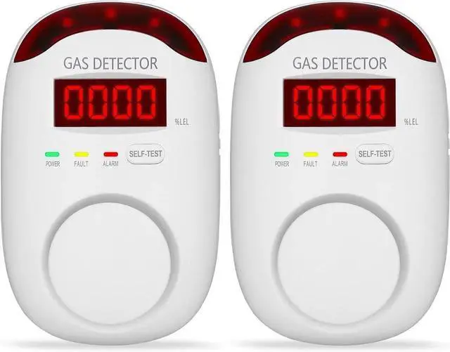 Main image of 2 Packs Gas Detector & Alarm - Plug in Natural Detectors Propane for Home,RV Kitchen, Combustible Leak Monitor LNG, LPG, Methane. white
