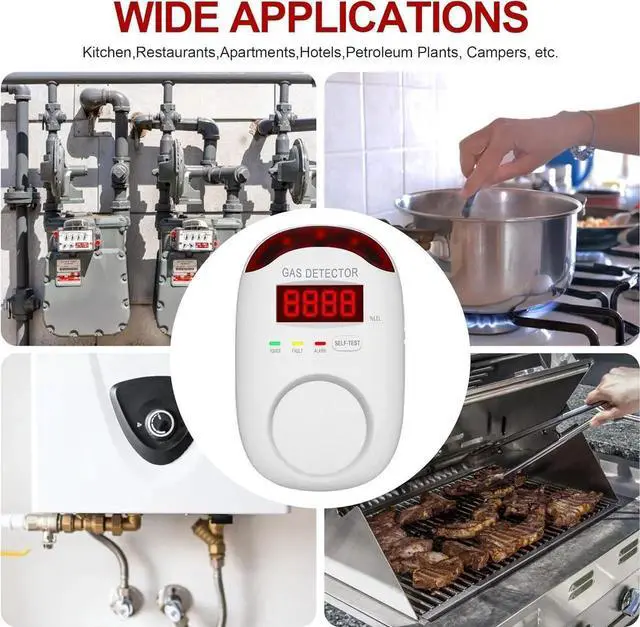 Alt view image 3 of 6 - 2 Packs Gas Detector & Alarm - Plug in Natural Detectors Propane for Home,RV Kitchen, Combustible Leak Monitor LNG, LPG, Methane. white
