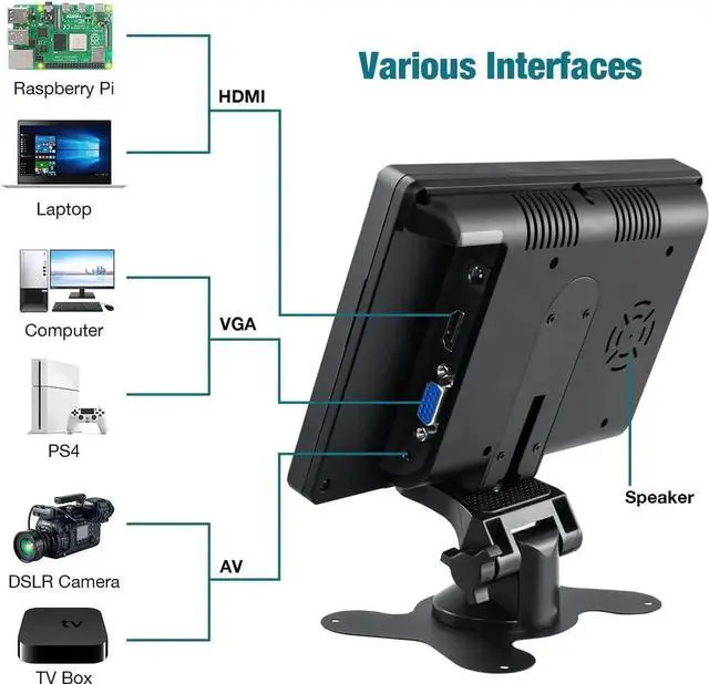 Alt view image 5 of 7 - 7 inch Small Monitor TFT LCD Display 1024X600 HDMI Mini Portable Screen for PC/TV/Camera/Gaming/Raspberry PI