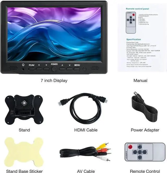 Alt view image 7 of 7 - 7 inch Small Monitor TFT LCD Display 1024X600 HDMI Mini Portable Screen for PC/TV/Camera/Gaming/Raspberry PI