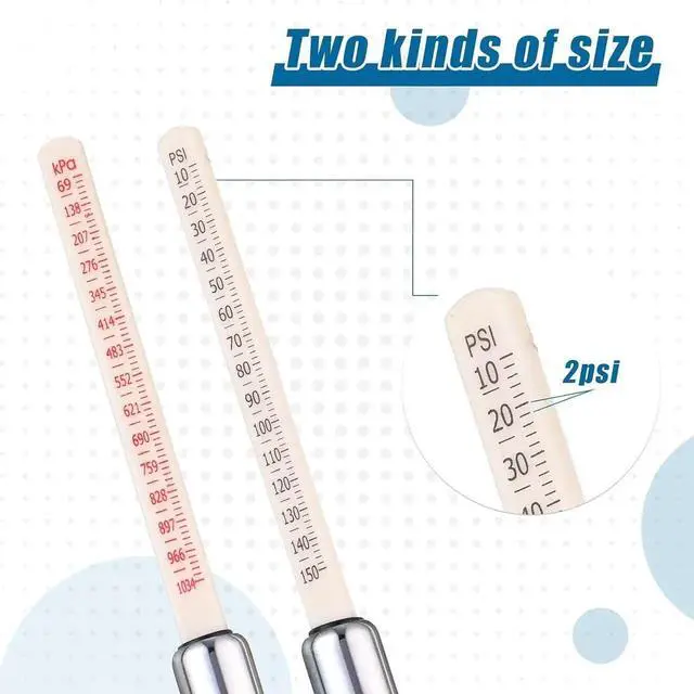 Alt view image 7 of 7 - 10 Pack Dual Head Tire Pressure Gauge Heavy Duty Air Pressure Tire Gauge for Auto Truck Car RV Van Gage Range 10-150PSI, 1-10Bar (Silver)