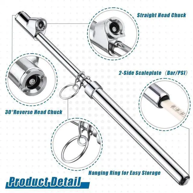 Alt view image 4 of 7 - 10 Pack Dual Head Tire Pressure Gauge Heavy Duty Air Pressure Tire Gauge for Auto Truck Car RV Van Gage Range 10-150PSI, 1-10Bar (Silver)