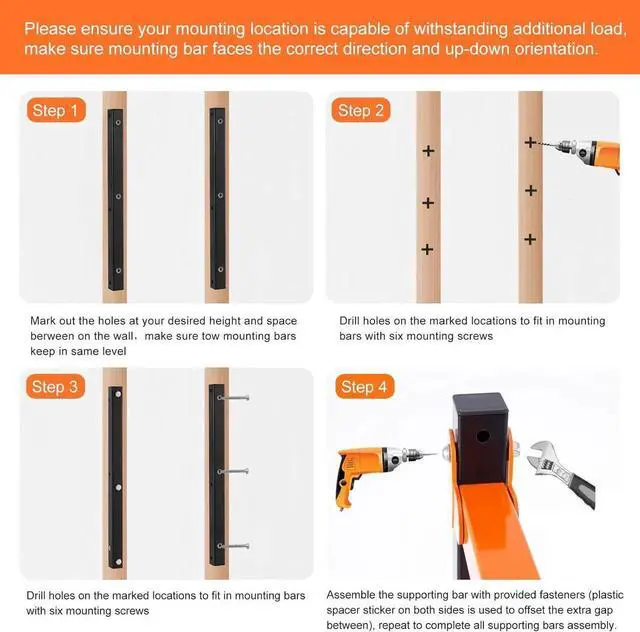 Alt view image 6 of 7 - Wall Mount Wood Organizer and Lumber Storage Metal Rack with 3-Ll - Indoor & Outdoor Use, 4 Pack