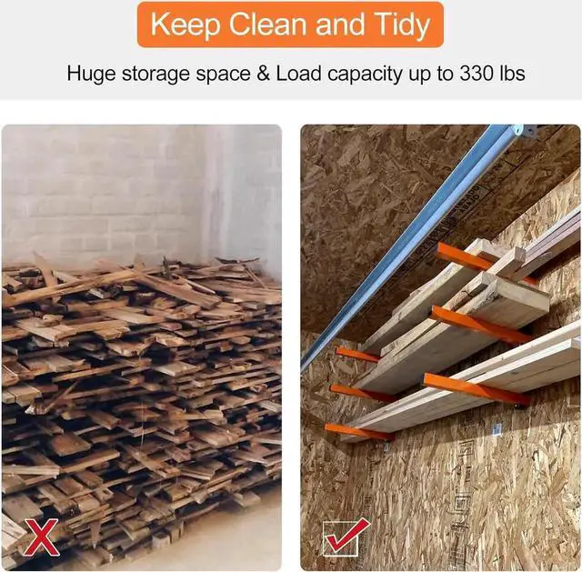 Alt view image 5 of 7 - Wall Mount Wood Organizer and Lumber Storage Metal Rack with 3-Ll - Indoor & Outdoor Use, 4 Pack