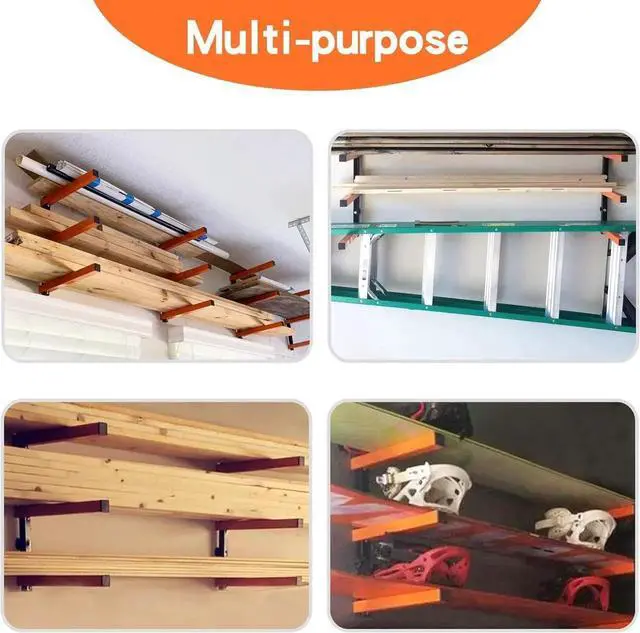 Alt view image 4 of 7 - Wall Mount Wood Organizer and Lumber Storage Metal Rack with 3-Ll - Indoor & Outdoor Use, 4 Pack