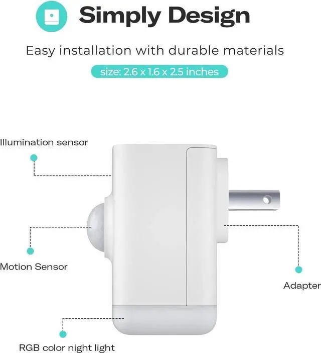 Alt view image 2 of 5 - Multi-Function Night Light 4 Pack, Zigbee Repeater, 3-in-1 Combines a Motion Sensor, Illumination Sensor and RGB Color Light, 1-100% Adjustable Brightness, hub Required -