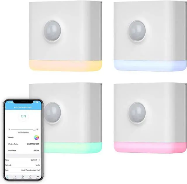 Main image of Multi-Function Night Light 4 Pack, Zigbee Repeater, 3-in-1 Combines a Motion Sensor, Illumination Sensor and RGB Color Light, 1-100% Adjustable Brightness, hub Required -