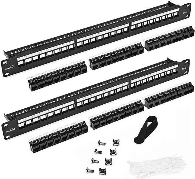 Alt view image 4 of 5 - 24-Port CAT6 UTP Patch Panel 1U with Keystones, RJ45 Ethernet, Black, 2-Pack