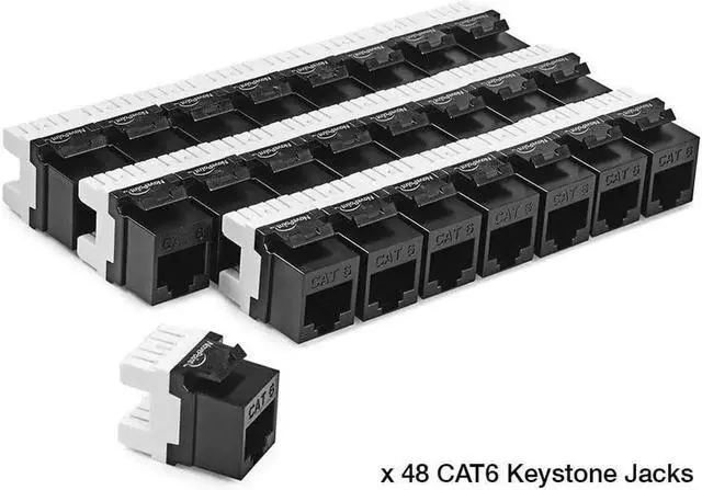 Alt view image 2 of 5 - 24-Port CAT6 UTP Patch Panel 1U with Keystones, RJ45 Ethernet, Black, 2-Pack