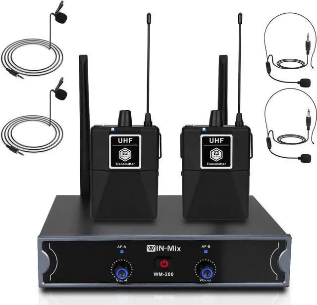 Main image of UHF Wireless Microphone System -Dual Bodypack 260ft Fixed Frequency for Church, Wedding, Conference