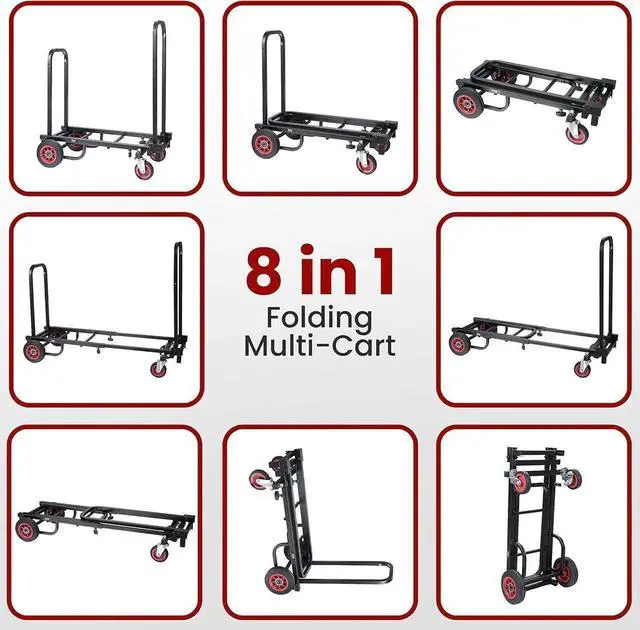 Alt view image 5 of 7 - Compact Folding Adjustable Equipment Cart - Heavy Duty 8-in-1 Convertible Cart Hand Truck/Dolly/Platform Cart with R-Trac Wheels - Expandable Up to 25.24" to 40.24" - PKEQ38