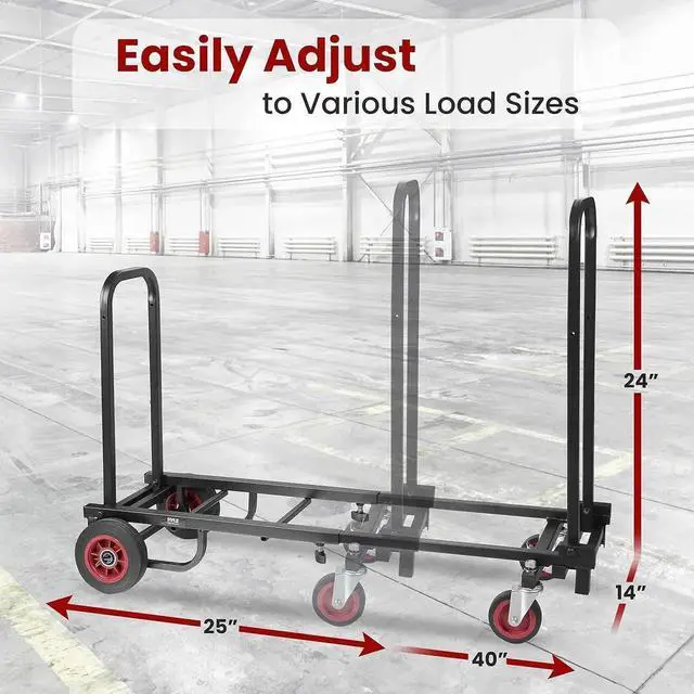 Alt view image 4 of 7 - Compact Folding Adjustable Equipment Cart - Heavy Duty 8-in-1 Convertible Cart Hand Truck/Dolly/Platform Cart with R-Trac Wheels - Expandable Up to 25.24" to 40.24" - PKEQ38