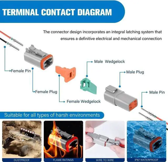 Alt view image 7 of 7 - 2 3 4 6 8 12 PIN DT Connector Kit 40 Sets Size 16 Solid Contacts Waterproof for 14-20 AWG Wires DT Series w/Removal Tool for Car Truck Motorcle Off-Road Vehicles Boat