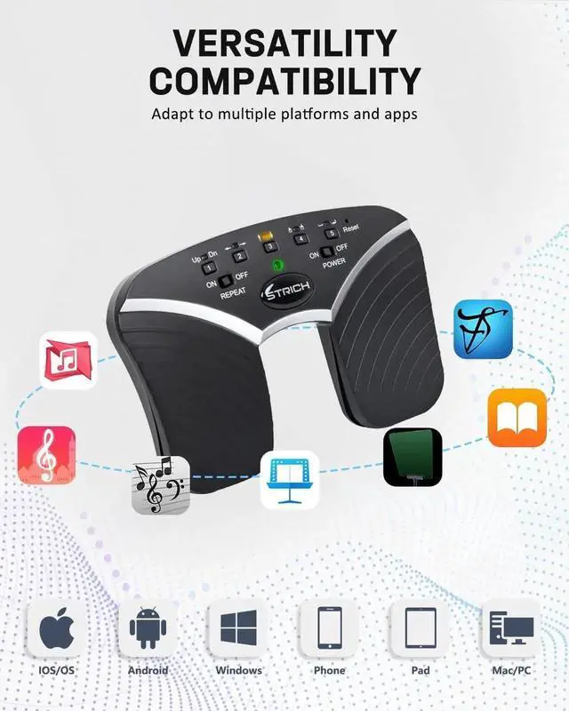 Alt view image 2 of 7 - Wireless Page Turner Pedal, 5 Modes, Portable & Anti-slip, Footswitch Page Turner Quiet Operation for iPad, Performances and Teaching, SPT-20