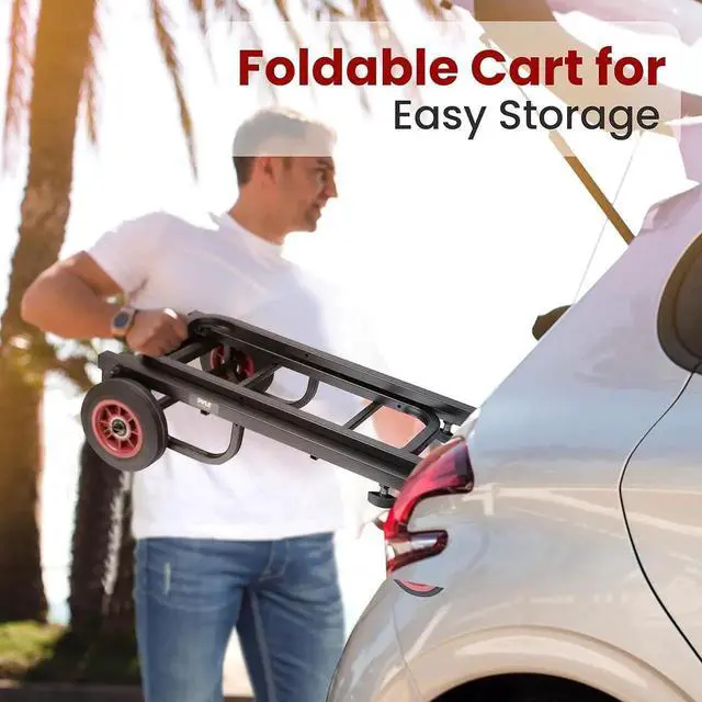 Alt view image 3 of 7 - Compact Folding Adjustable Equipment Cart - Heavy Duty 8-in-1 Convertible Cart Hand Truck/Dolly/Platform Cart with R-Trac Wheels - Expandable Up to 25.24" to 40.24" - PKEQ38