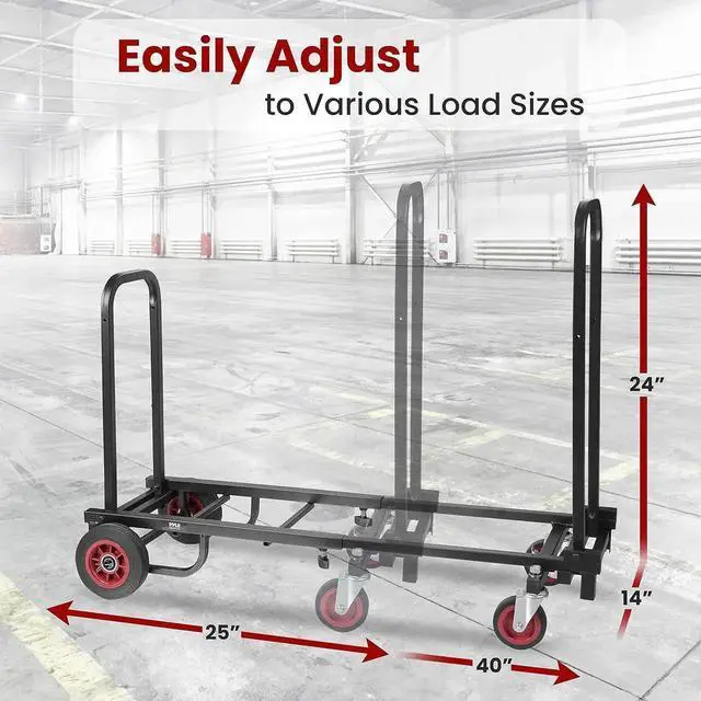 Alt view image 4 of 7 - Compact Folding Adjustable Equipment Cart - Heavy Duty 8-in-1 Convertible Cart Hand Truck/Dolly/Platform Cart with R-Trac Wheels - Expandable Up to 25.24" to 40.24" - PKEQ38