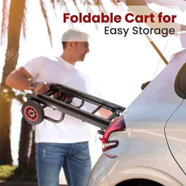 Alt view image 3 of 7 - Compact Folding Adjustable Equipment Cart - Heavy Duty 8-in-1 Convertible Cart Hand Truck/Dolly/Platform Cart with R-Trac Wheels - Expandable Up to 25.24" to 40.24" - PKEQ38