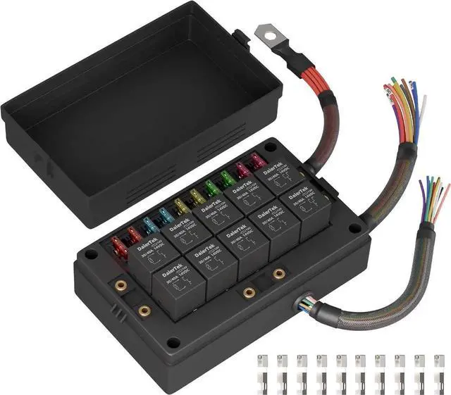 Main image of Relay Box 12V 10 Way Relay Block and 10 Way ATC/ATO Blade Fuse Panel Pre-Wired Dustproof Fuse Relay Box for Automotive Car Marine Boat
