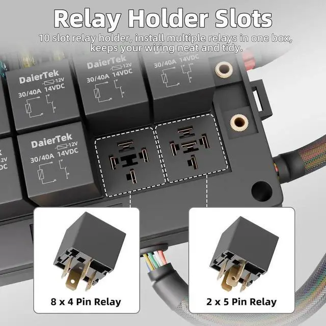 Alt view image 5 of 6 - Relay Box 12V 10 Way Relay Block and 10 Way ATC/ATO Blade Fuse Panel Pre-Wired Dustproof Fuse Relay Box for Automotive Car Marine Boat