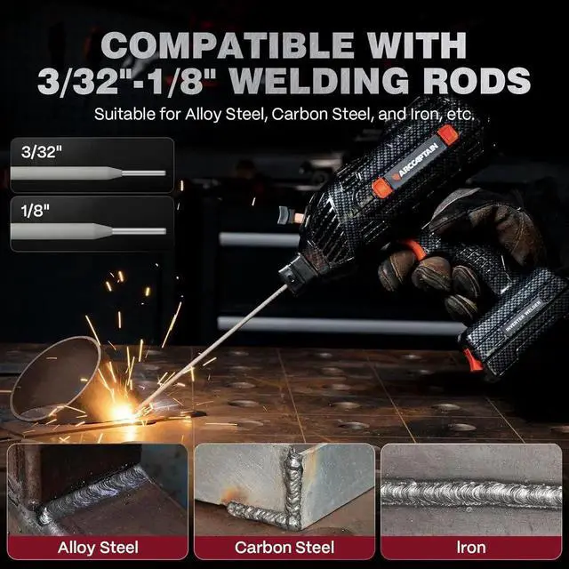 Alt view image 5 of 7 - Stylish Handheld Welder, 110V Portae Welding Machine with IGBT Inverter, 120A Stick Welder with Auto Darkening Goggles and Upgraded Ground Cla, Fits for 3/32"-1/8" Welding Rods