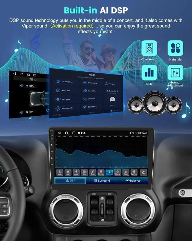 Alt view image 5 of 7 - Car Radio Stereo for Jeep Wrangler JK 2007-2018 Compass Grand Cherokee Dodge Ram with Carplay/Android Auto Upgrade 4GB+64GB