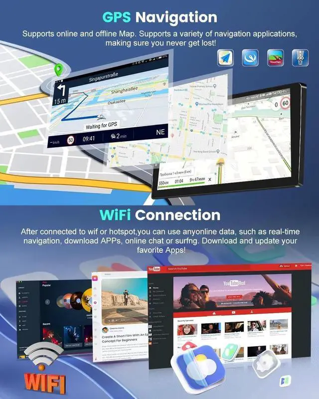 Alt view image 2 of 7 - Car Radio Stereo for Jeep Wrangler JK 2007-2018 Compass Grand Cherokee Dodge Ram with Carplay/Android Auto Upgrade 4GB+64GB