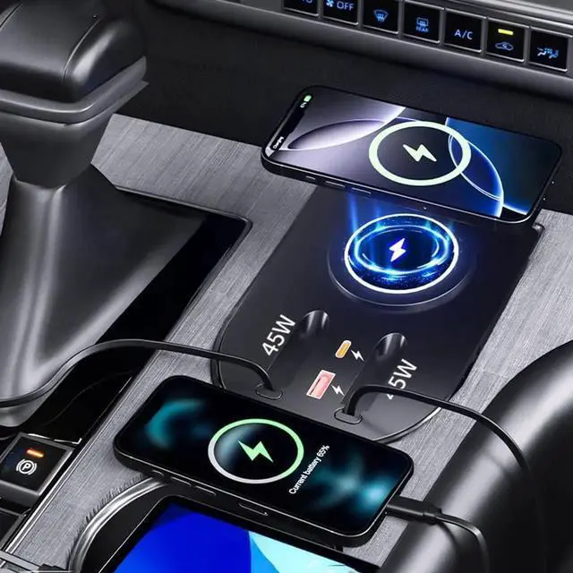 Alt view image 3 of 7 - USB Hub Car Wireless Charging Charger Mount for Toyota Senna, 45W Fast Charging, 4-Port Expansion Dock Ports (Model B)