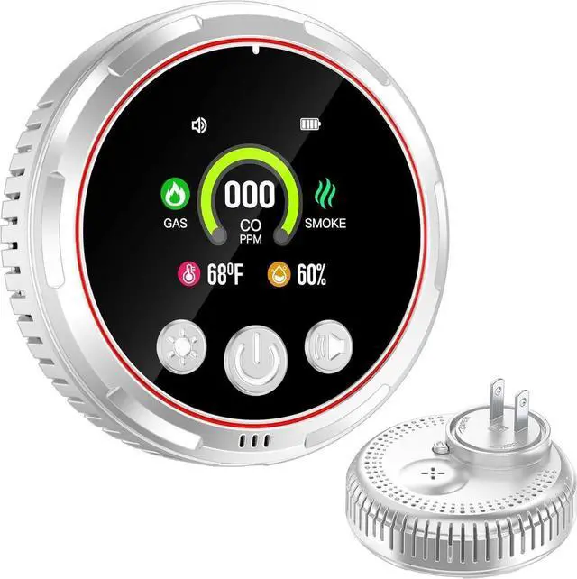 Main image of 5 in 1 Carbon Monoxide Detectors Plug in, Smoke Detector & Natural Gas Detector/Alarm with Battery Backup, HD Digital Screen for CO, Gas, Smoke, Temp, Humidity - Home Safety House, RV, Apartment