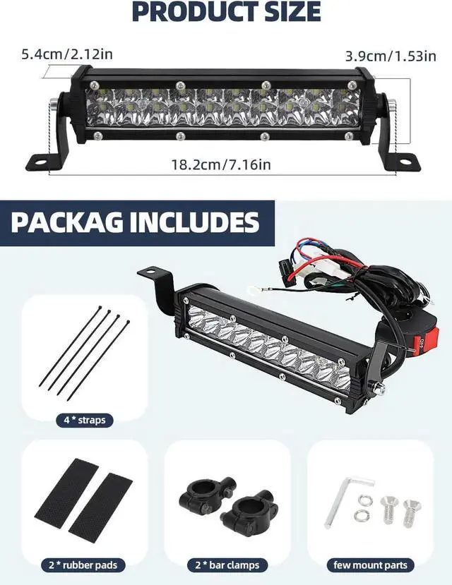 Main image of Dirt Bike Light Bar,60W 2500LM Motorcycle Headlight Light Bar Plug-Play Universal for Most 7/8" Handlebar CRF110 KLX140 KLX110 TTR110 TTR110E
