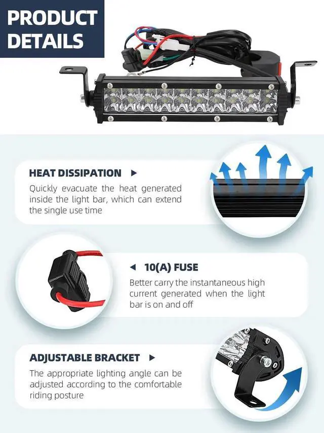 Alt view image 4 of 6 - Dirt Bike Light Bar,60W 2500LM Motorcycle Headlight Light Bar Plug-Play Universal for Most 7/8" Handlebar CRF110 KLX140 KLX110 TTR110 TTR110E