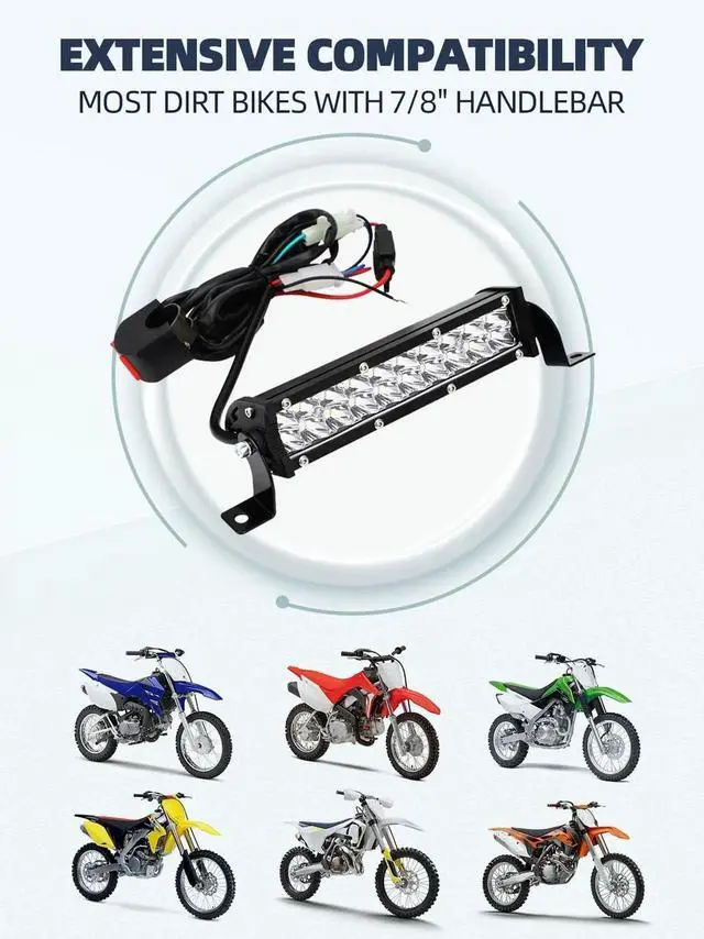 Alt view image 6 of 6 - Dirt Bike Light Bar,60W 2500LM Motorcycle Headlight Light Bar Plug-Play Universal for Most 7/8" Handlebar CRF110 KLX140 KLX110 TTR110 TTR110E