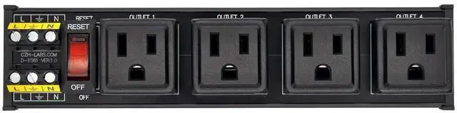 Main image of DIN Rail Mount AC 120V NEMA 5-15R 4 Receptacles Outlet Power Strip Module, with Rocker Switch Thermal Circuit Breaker Overload Protector