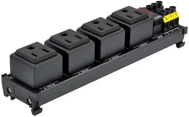 Alt view image 6 of 7 - DIN Rail Mount AC 120V NEMA 5-15R 4 Receptacles Outlet Power Strip Module, with Rocker Switch Thermal Circuit Breaker Overload Protector