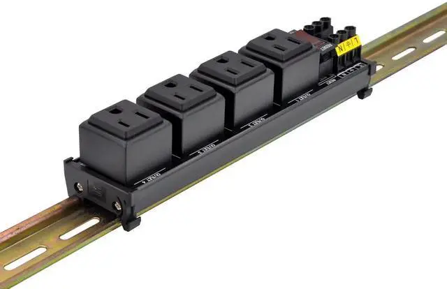 Alt view image 4 of 7 - DIN Rail Mount AC 120V NEMA 5-15R 4 Receptacles Outlet Power Strip Module, with Rocker Switch Thermal Circuit Breaker Overload Protector