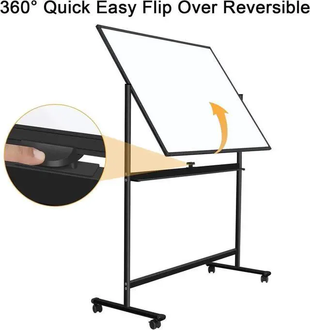 Alt view image 2 of 7 - 48"x36" Mobile Whiteboard Doue-Sided Magnetic Dry Erase Board on Wheels - Comercial Rolling White Boards with Sturdy Stand for Home, Office & School