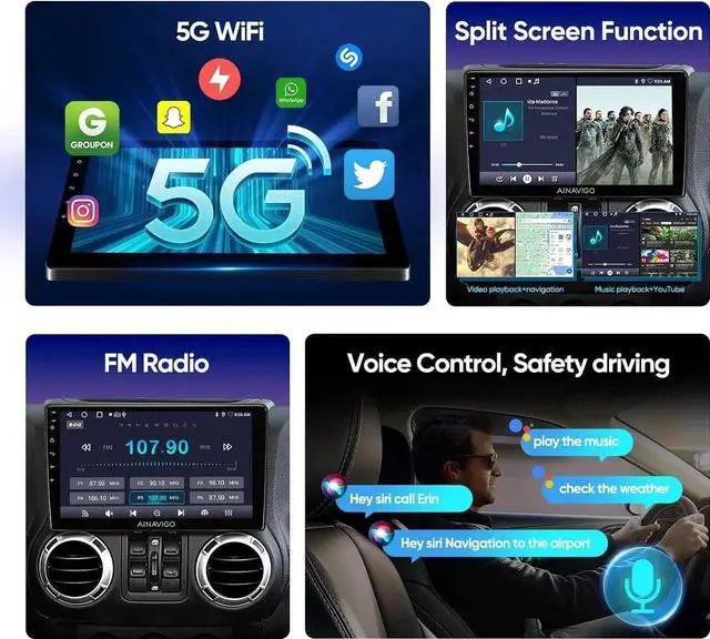 Alt view image 3 of 7 - Car Radio Stereo Upgrade for Jeep Wrangler JK Compass Grand Cherokee Dodge Ram with Wireless CarPlay/Android Auto/10.2'' TouchScreen/Android12/GPS Navigation/Backup Camera (New-HC-Jeep 2+32G)