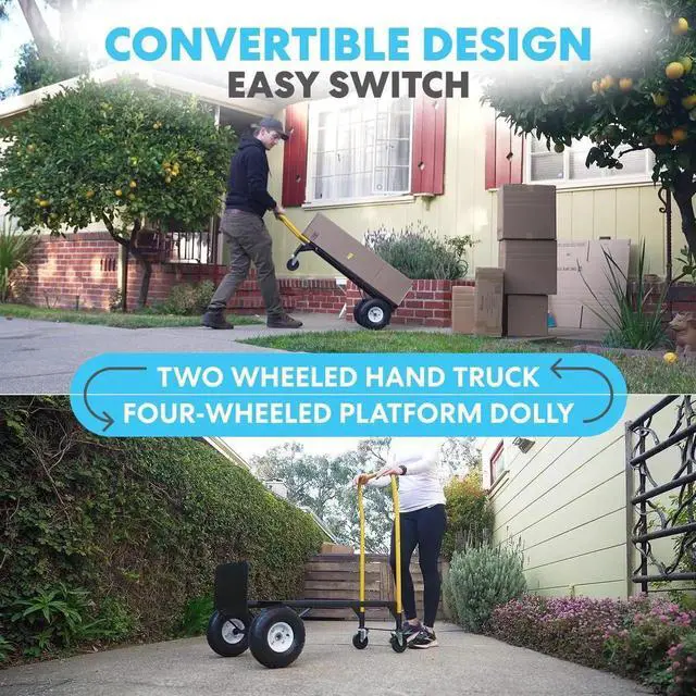 Alt view image 4 of 6 - 2 in 1 Convertible Hand Truck and Dolly, 800LBS Heavy-Duty Moving Dolly Cart with 10" Flat Free Rubber Wheels & Handle