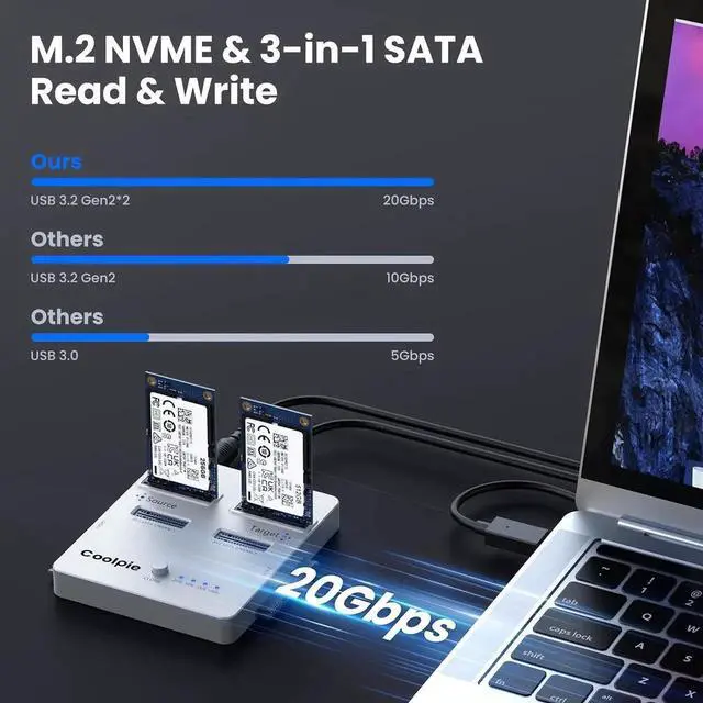 Alt view image 2 of 7 - CR311 3-in-1 SSD Cloner, USB3.2 Gen2*2 M.2 Reader, Supports M.2 NVMe/SATA, SATA 2.5''/3.5'' HDD