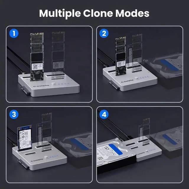 Alt view image 5 of 7 - CR311 3-in-1 SSD Cloner, USB3.2 Gen2*2 M.2 Reader, Supports M.2 NVMe/SATA, SATA 2.5''/3.5'' HDD