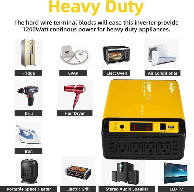 Alt view image 4 of 6 - 1200W Pure Sine Wave Inverter Power Converter DC 12V to AC 110-120V Power Source with 15 Feet Remote Control Cae