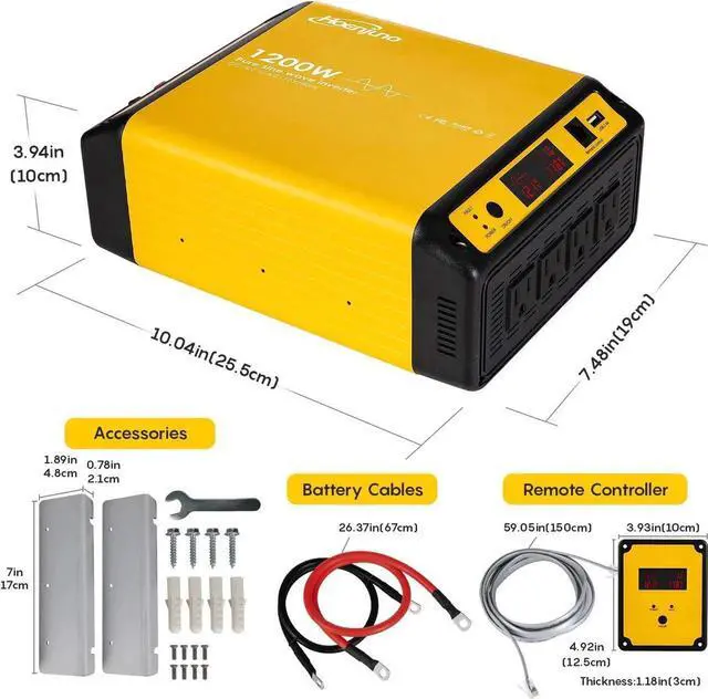 Alt view image 5 of 6 - 1200W Pure Sine Wave Inverter Power Converter DC 12V to AC 110-120V Power Source with 15 Feet Remote Control Cae