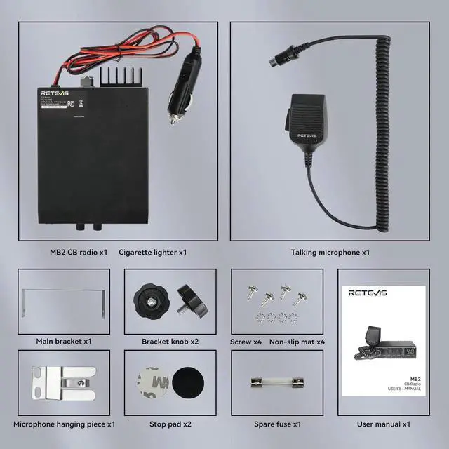 Alt view image 6 of 7 - MB2 AM/FM Professional CB Radio, 40 Channels Mini Radio, Easy to Operate, Squh Knob ASQ, VOX, Auto-Scan, CB Mobile Radio for Truckers, Black