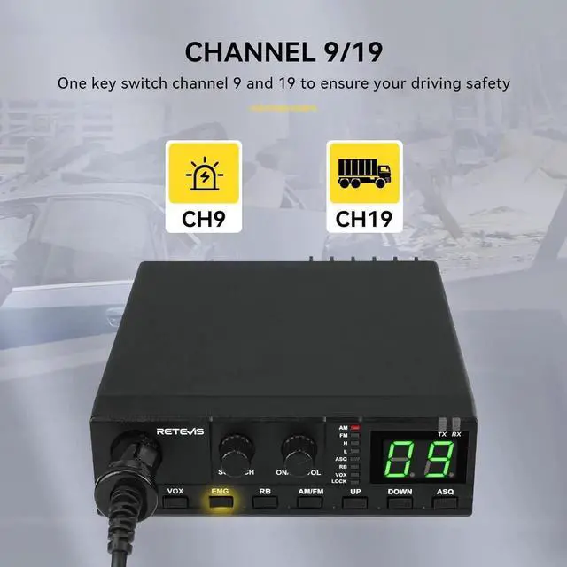 Alt view image 3 of 7 - MB2 AM/FM Professional CB Radio, 40 Channels Mini Radio, Easy to Operate, Squh Knob ASQ, VOX, Auto-Scan, CB Mobile Radio for Truckers, Black