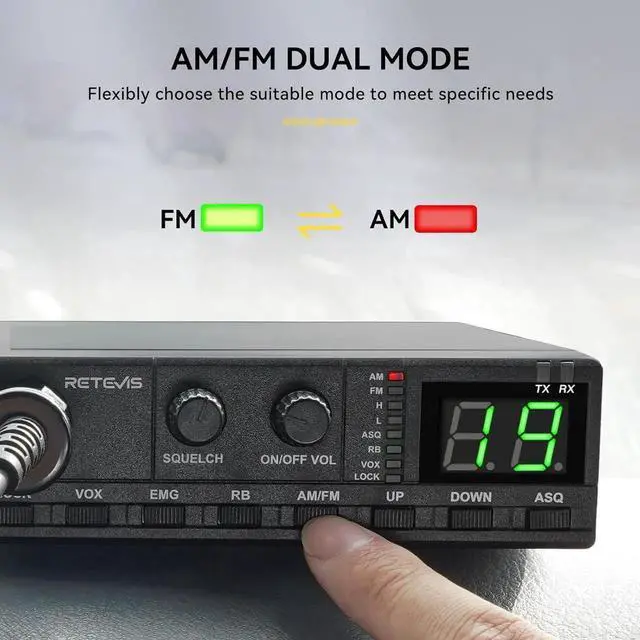 Alt view image 2 of 7 - MB2 AM/FM Professional CB Radio, 40 Channels Mini Radio, Easy to Operate, Squh Knob ASQ, VOX, Auto-Scan, CB Mobile Radio for Truckers, Black