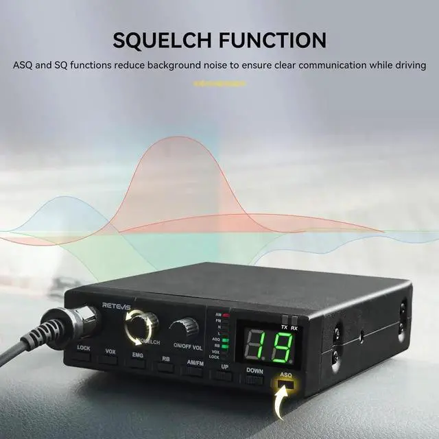 Alt view image 4 of 7 - MB2 AM/FM Professional CB Radio, 40 Channels Mini Radio, Easy to Operate, Squh Knob ASQ, VOX, Auto-Scan, CB Mobile Radio for Truckers, Black