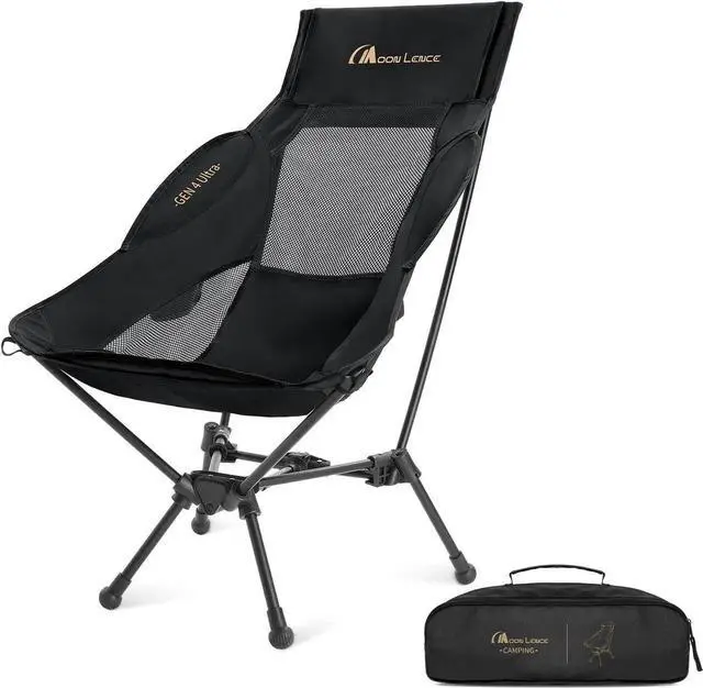 Main image of High Back Folding Camping Chair, 330lbs Portable Compact Chair with Wide Seat & Ergonomic Back Support (Black)