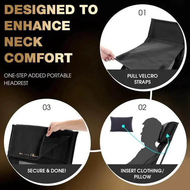 Alt view image 5 of 7 - High Back Folding Camping Chair, 330lbs Portable Compact Chair with Wide Seat & Ergonomic Back Support (Black)