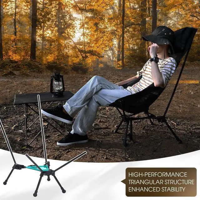 Alt view image 2 of 7 - High Back Folding Camping Chair, 330lbs Portable Compact Chair with Wide Seat & Ergonomic Back Support (Black)