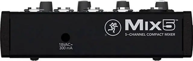 Alt view image 3 of 4 - Mix5 5-Channel Compact Mixer, 1 Mic/Line Input, Main L/R Outputs, 8 Channel Faders, Phantom Power