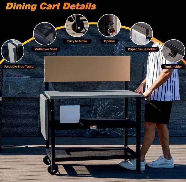 Alt view image 6 of 7 - Four-Shelf Grill Cart Table, Movable Stainless Metal Flattop Pizza Oven Multifunctional Work Prep-Table for Griddle BBQ Grills